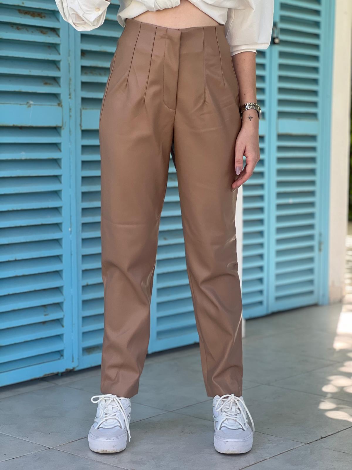 Pliseli Deri Pantolon 3947 Camel