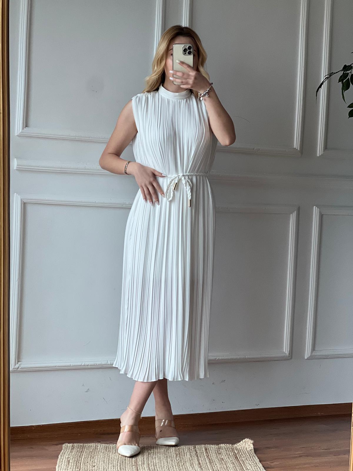 Pliseli Elbise 2416146 Ekru