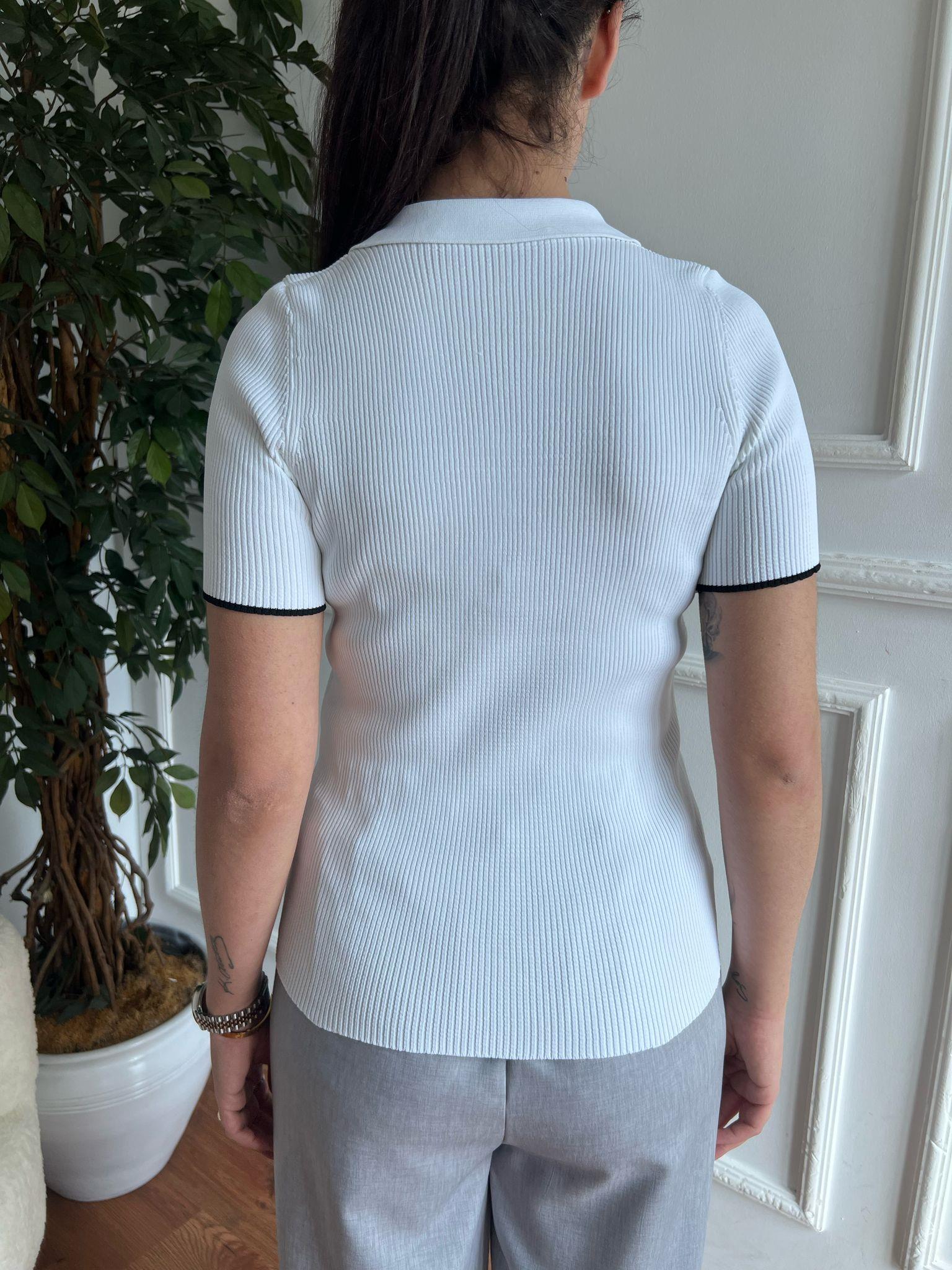 Polo Yaka Düğmeli Bluz 1358 Beyaz