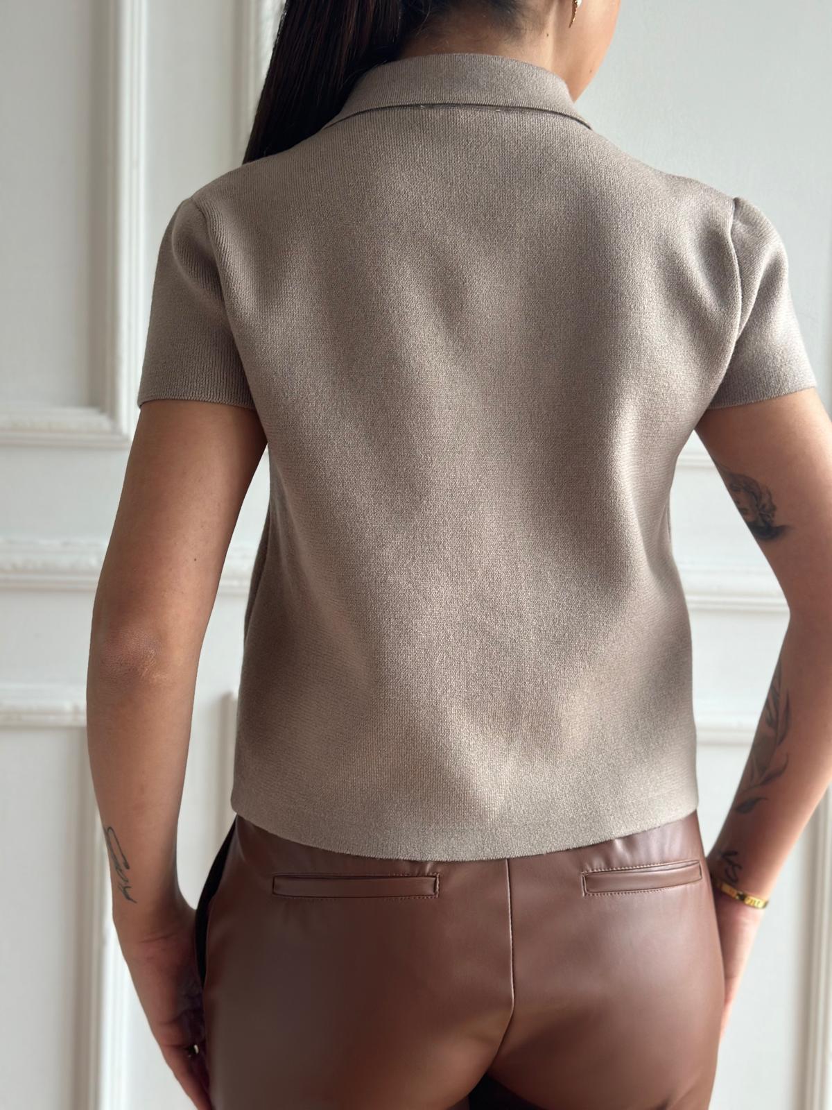 Polo Yaka Düğmeli Hırka 60281 Vizon