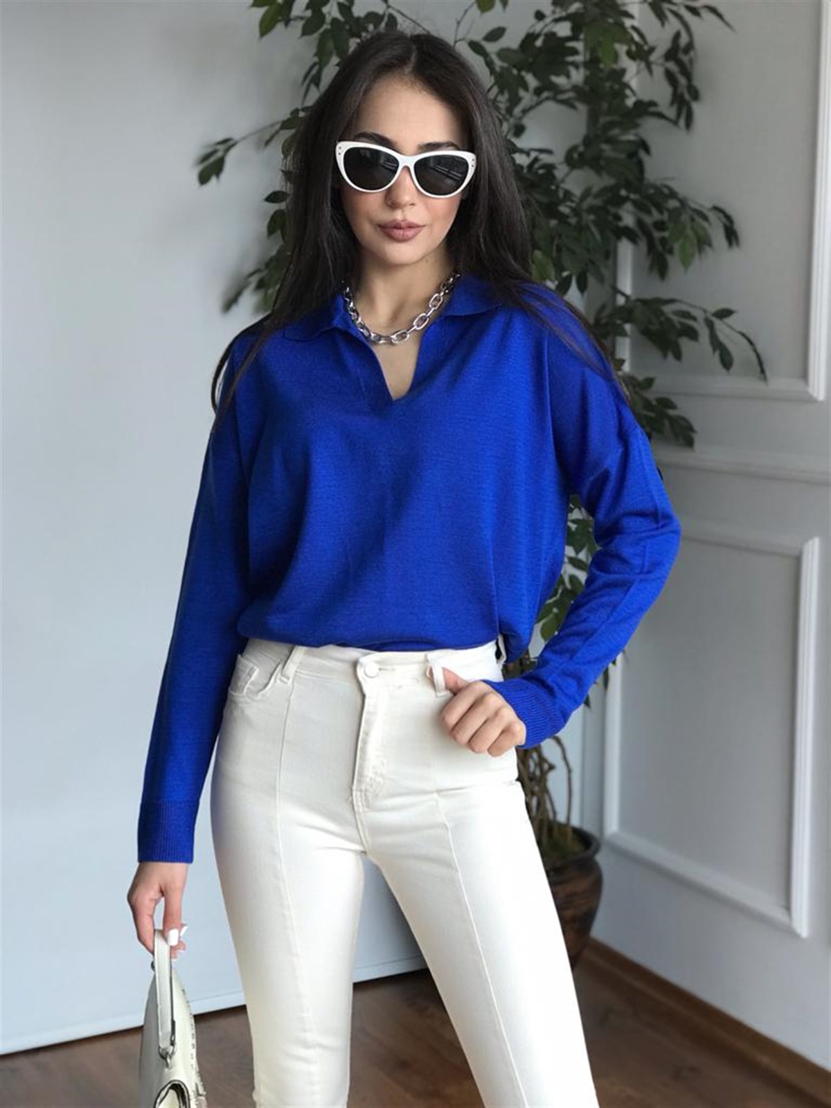 Polo Yaka Triko Bluz 3215 Saks Mavisi