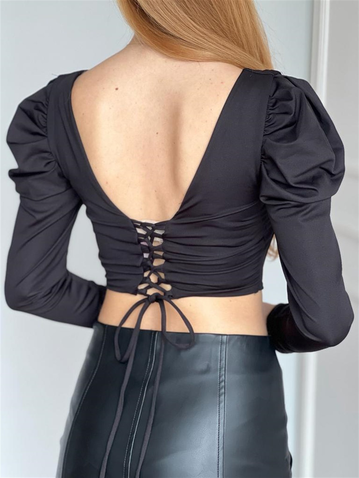 Prenses Kol Korse Bluz 22623 Siyah