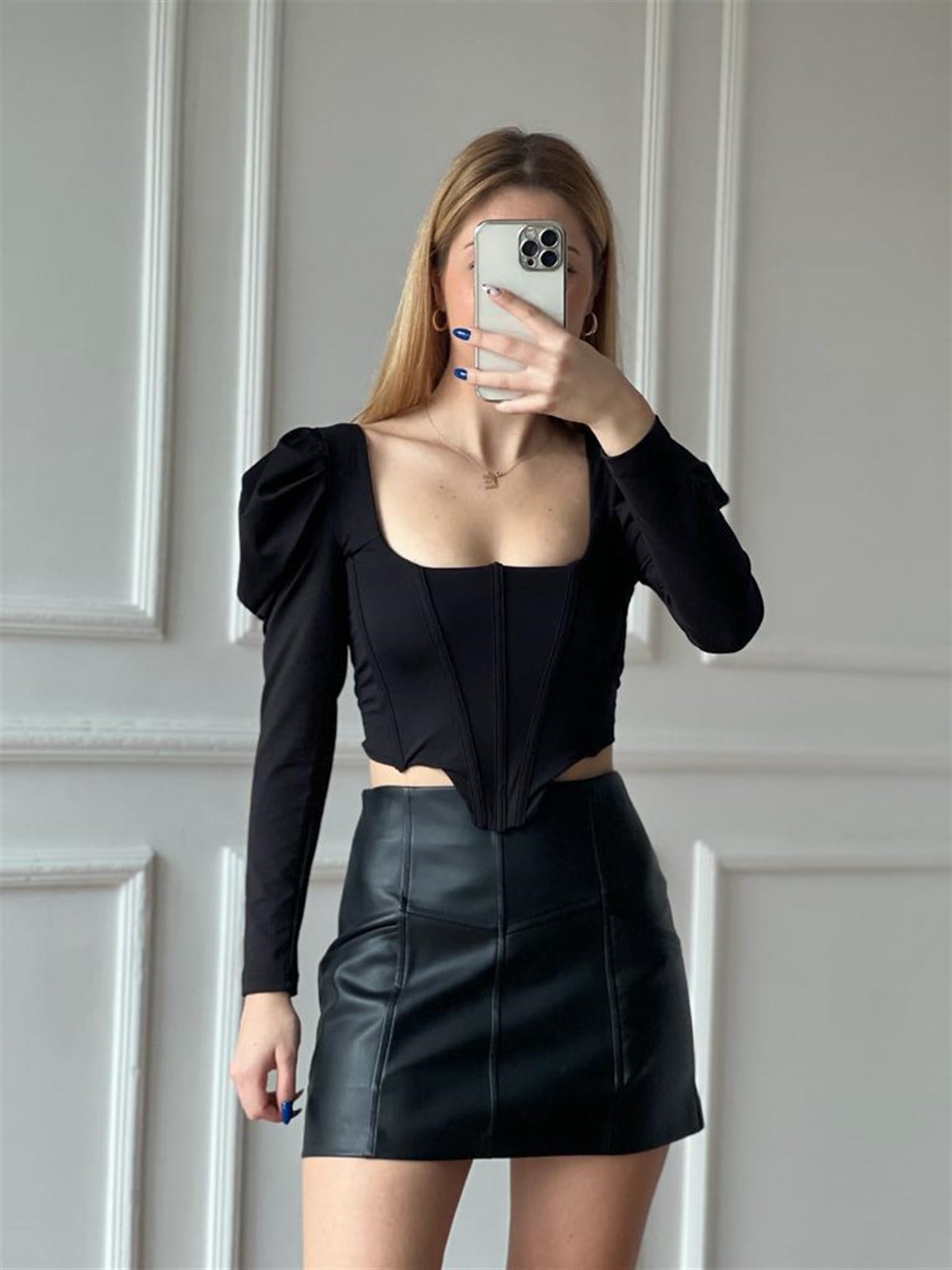 Prenses Kol Korse Bluz 22623 Siyah