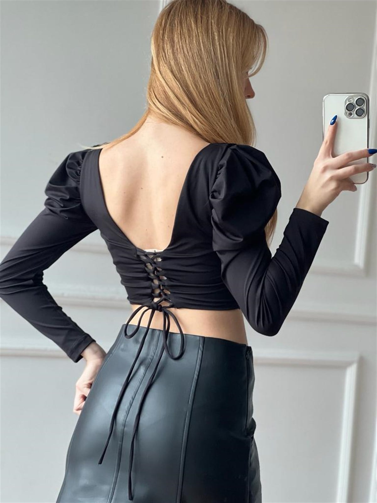 Prenses Kol Korse Bluz 22623 Siyah