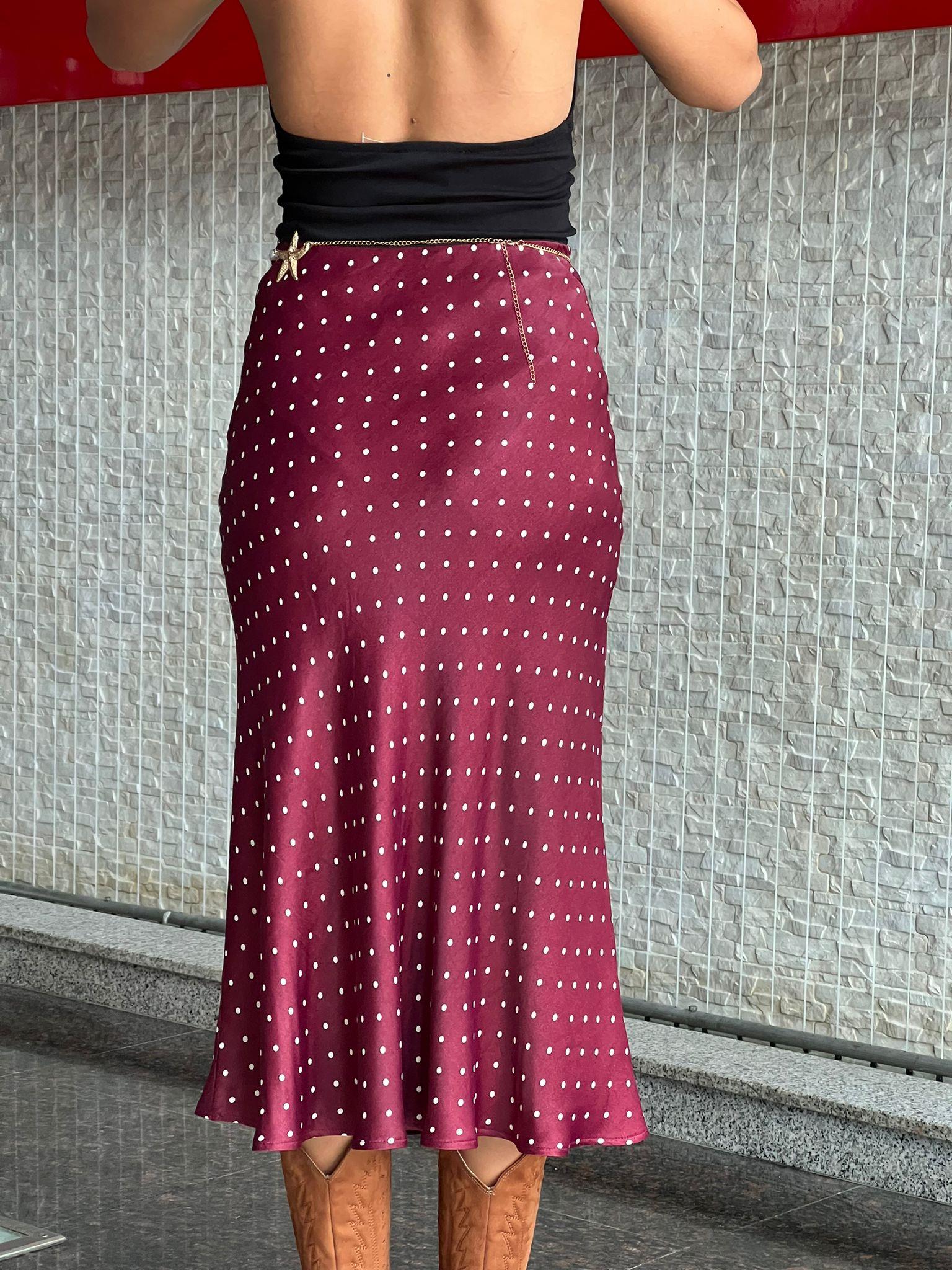 Puantiyeli Saten Etek 2517505 Bordo