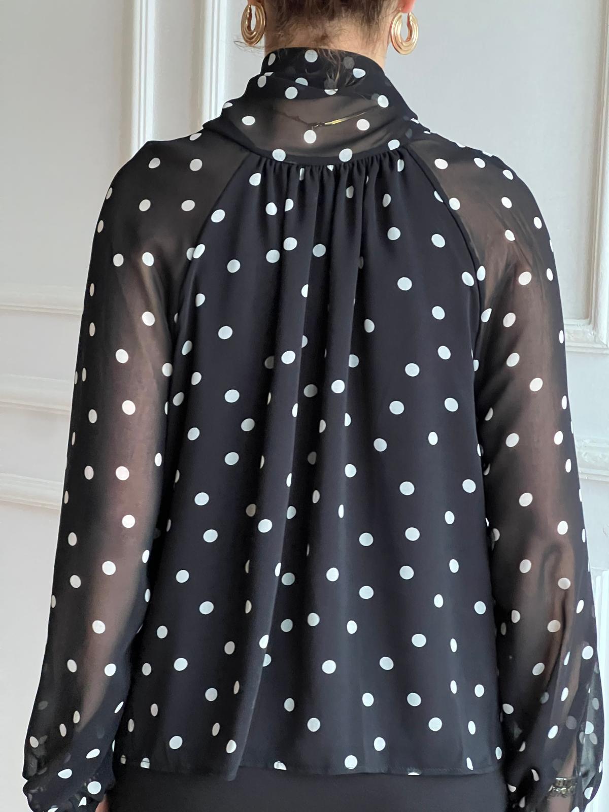 Puantiyeli Şifon Bluz 3219 Siyah