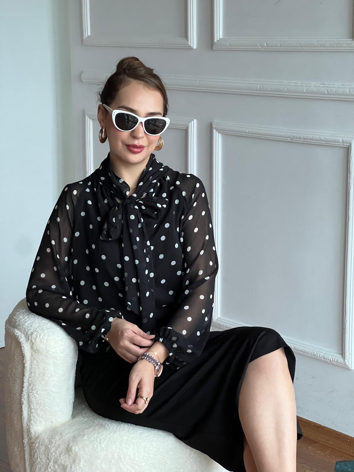 Puantiyeli Şifon Bluz 3219 Siyah