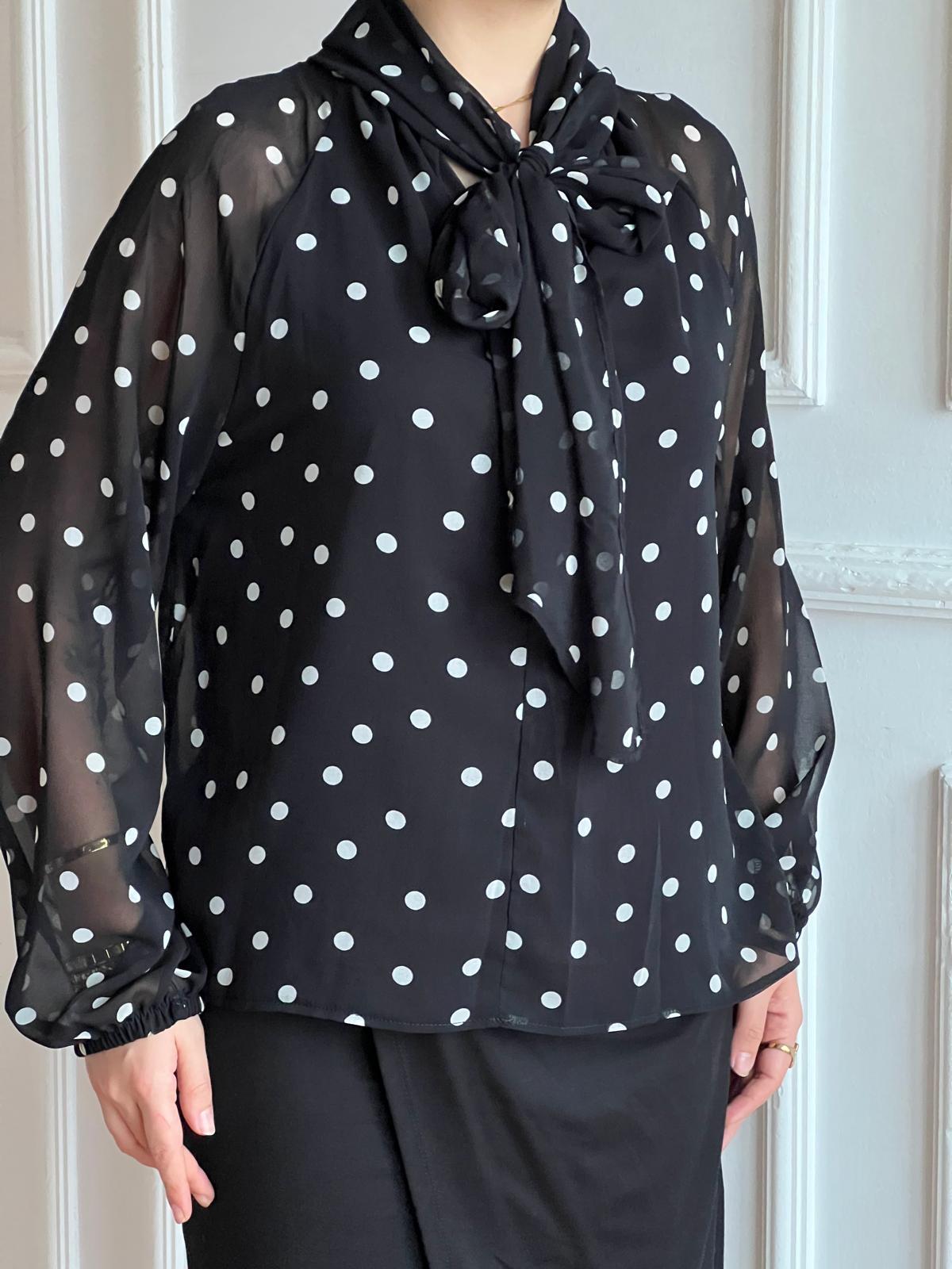 Puantiyeli Şifon Bluz 3219 Siyah