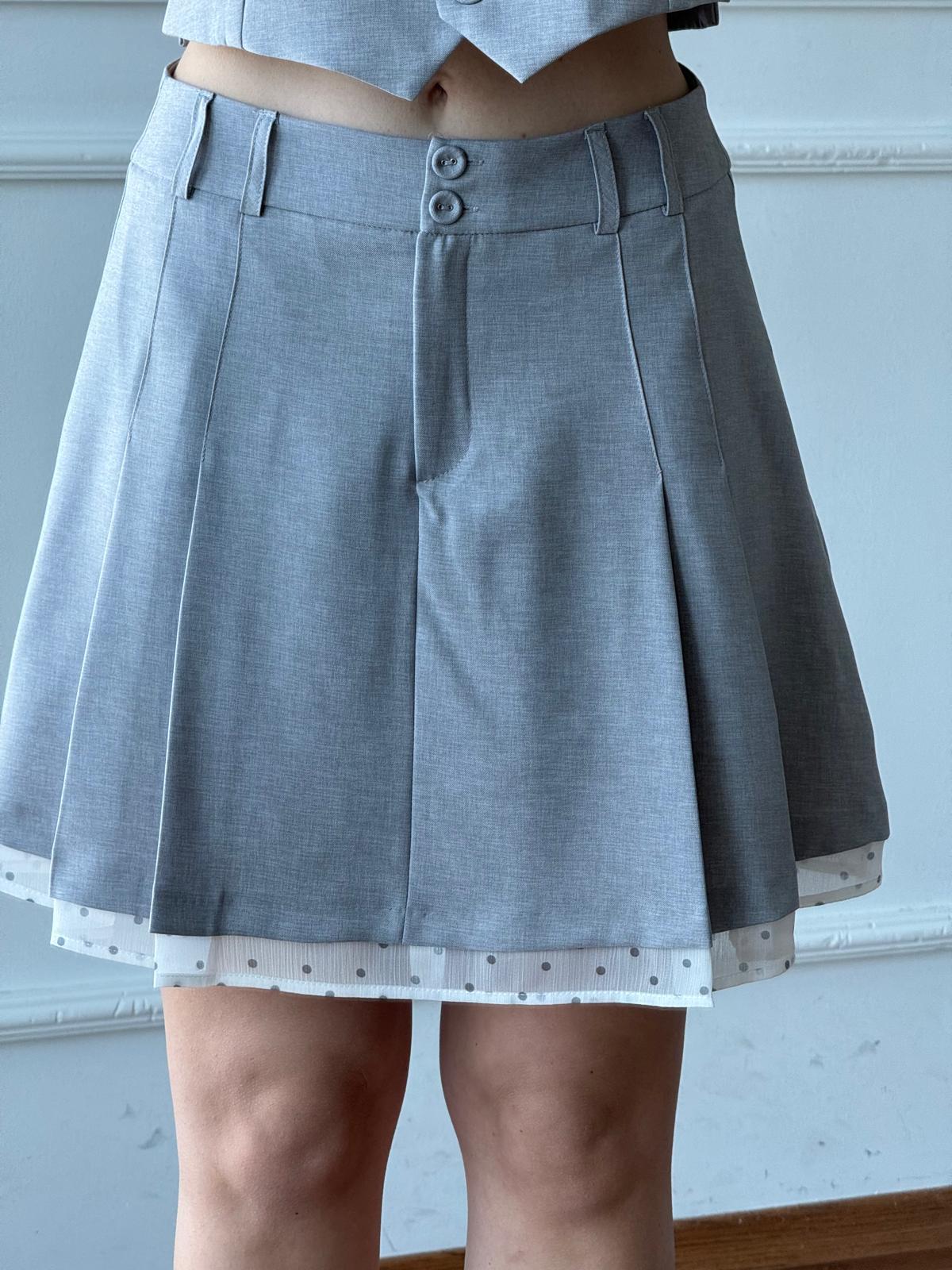 Puantiyeli Şifon Detaylı Etek 24134 Gri