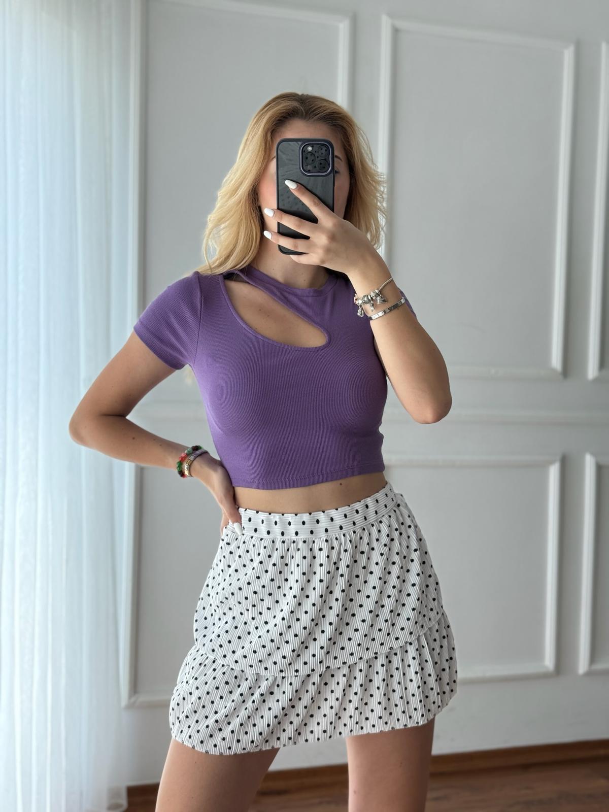 Puantiyeli Şort Etek 27826 Beyaz