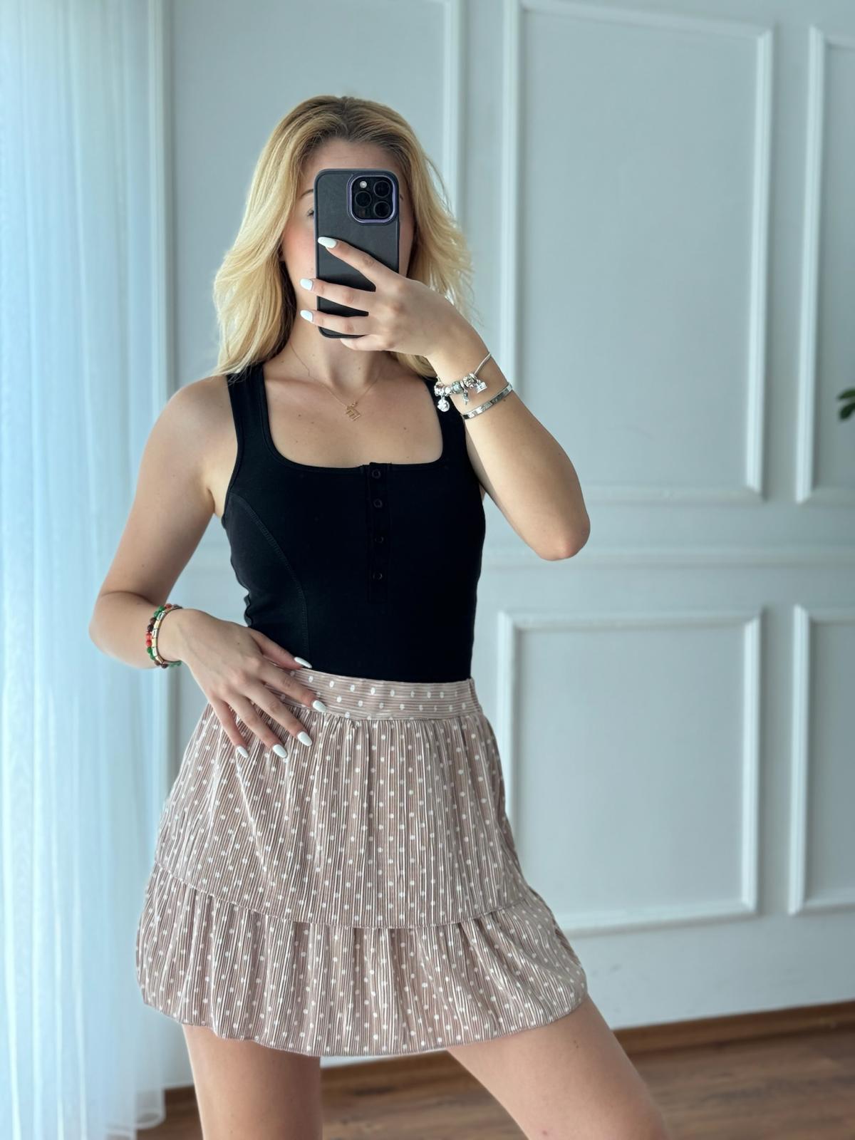 Puantiyeli Şort Etek 27826 Camel