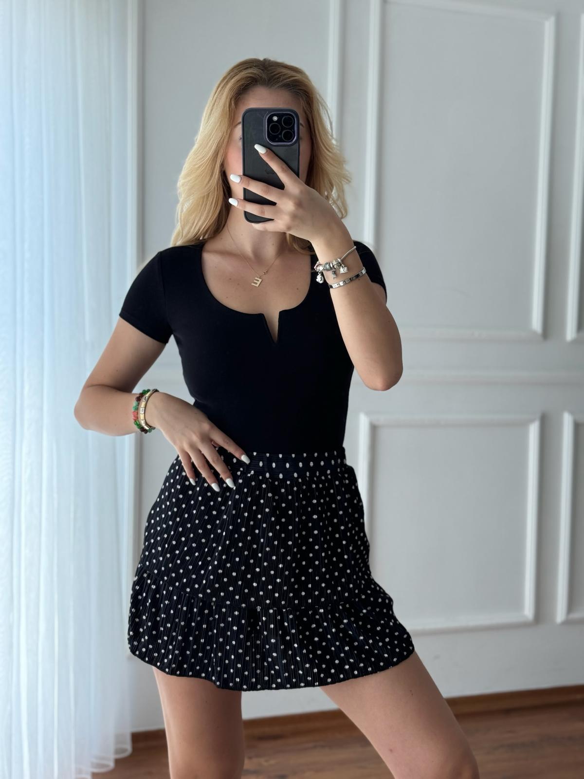 Puantiyeli Şort Etek 27826 Siyah