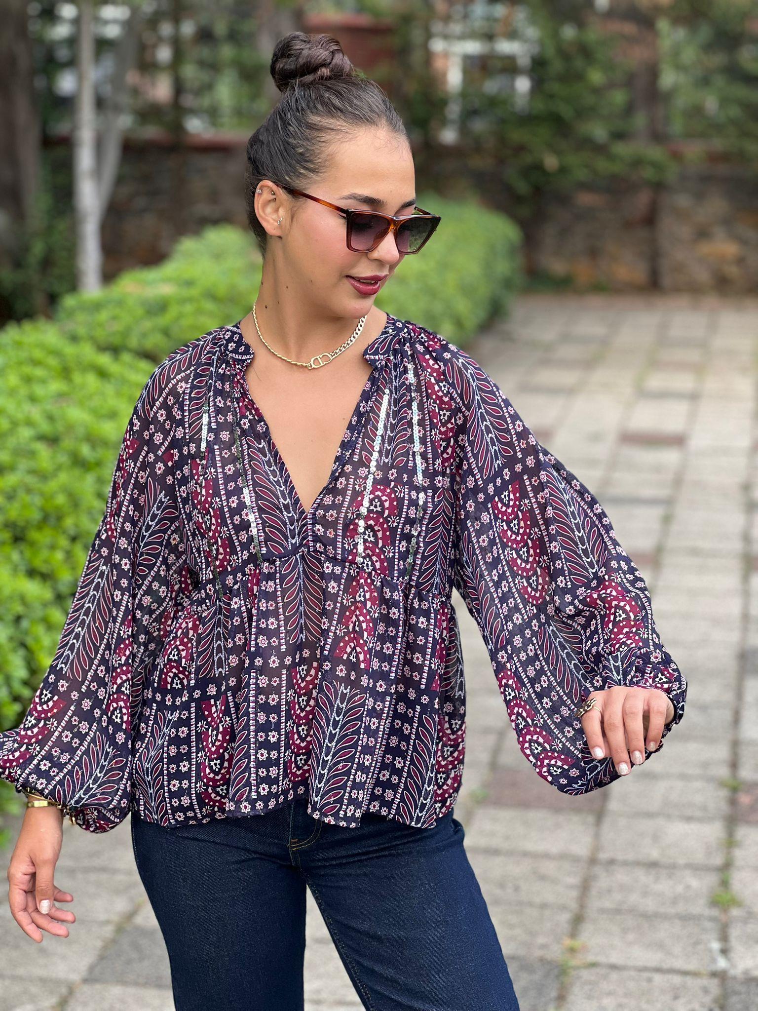 Pullu Desenli Şifon Bluz 2517495 Siyah