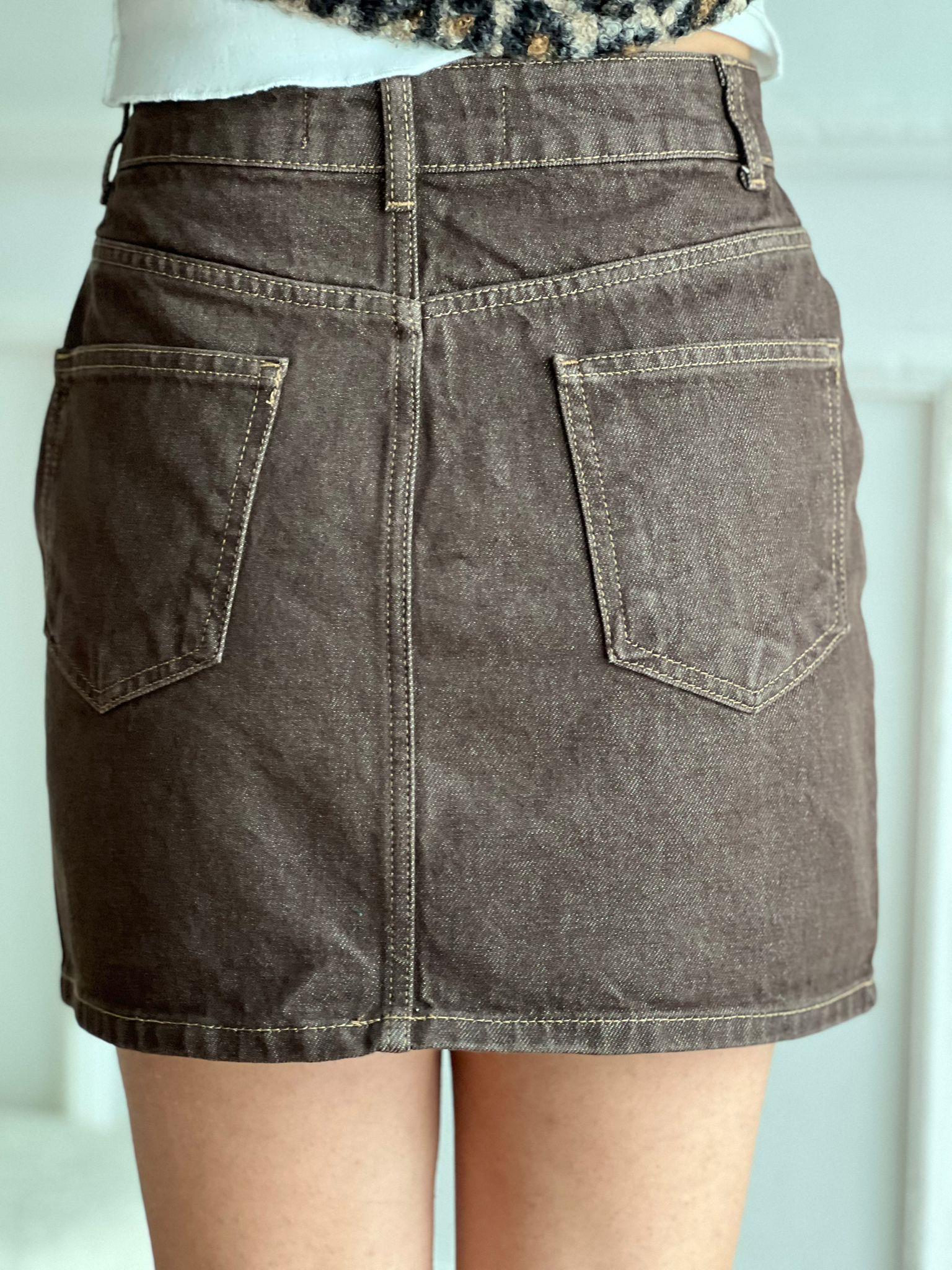 Renkli Denim Mini Etek 80592 Açık Kahve