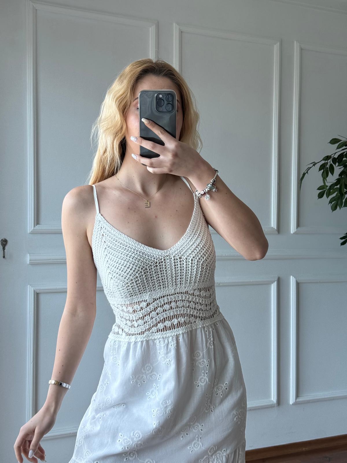 Robası Triko Askılı Elbise 24016 Ekru