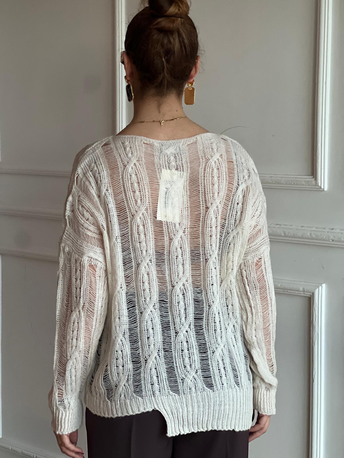 Saç Örgülü Ajurlu Kazak 4134 Taş