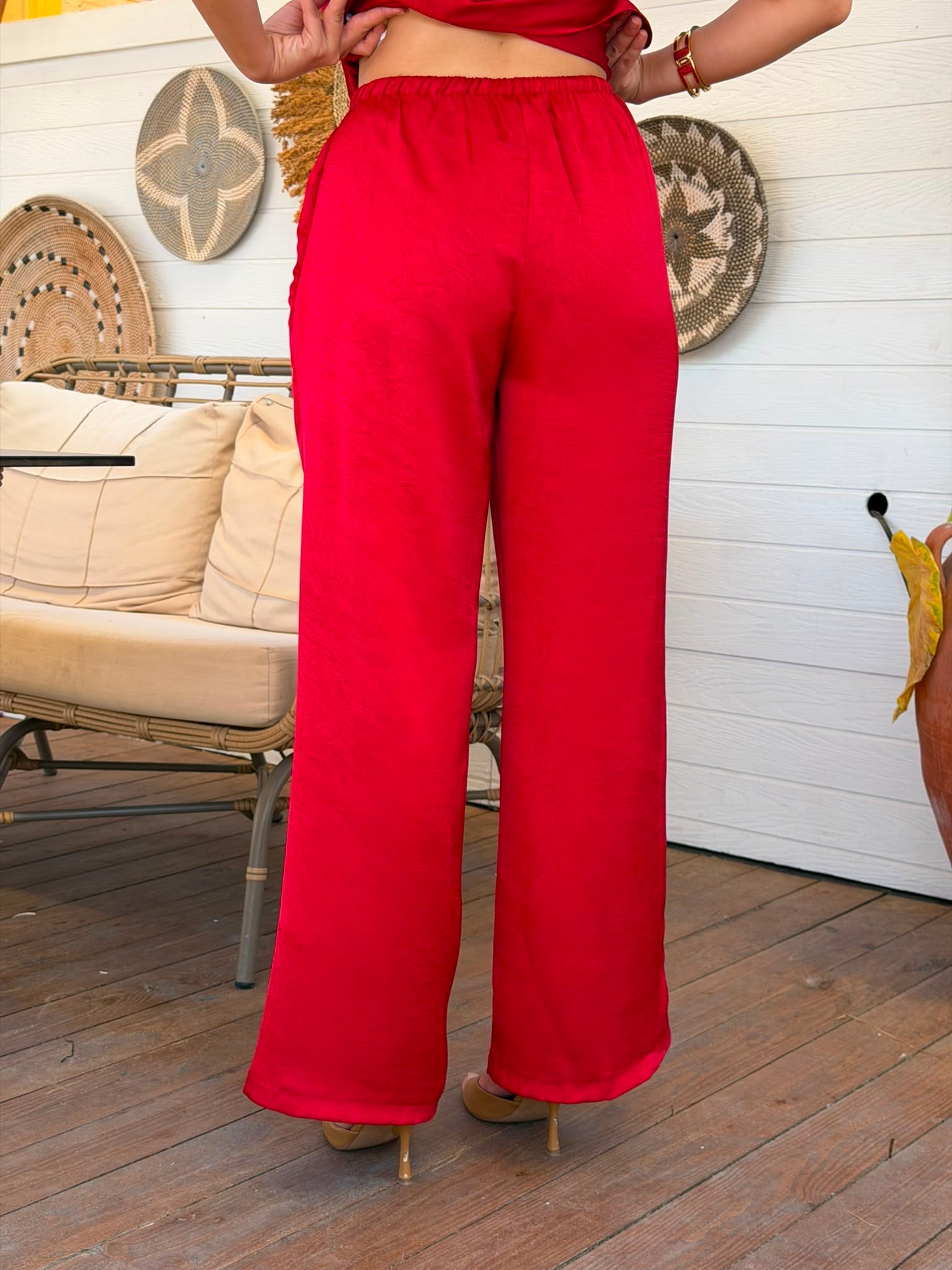 Saten Bluz Pantolon Takım 1440-1476 Kırmızı