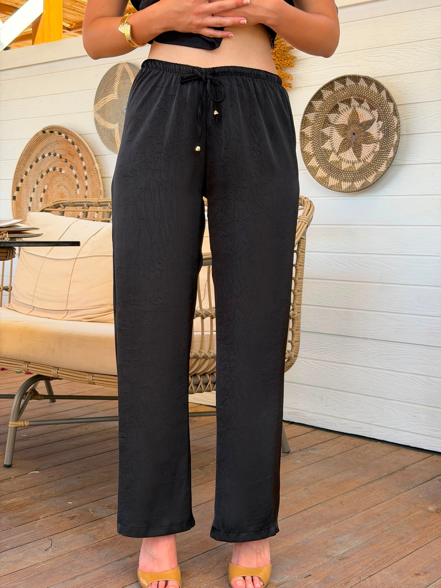 Saten Bluz Pantolon Takım 1440-1476 Siyah