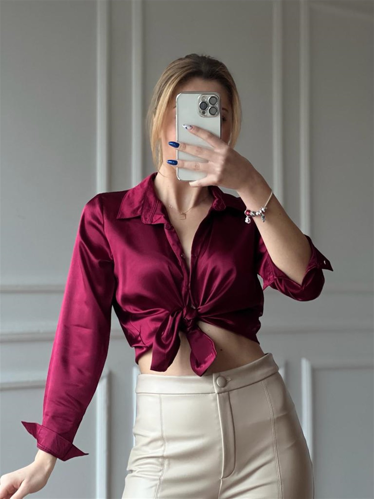 Saten Gömlek 3964 Bordo