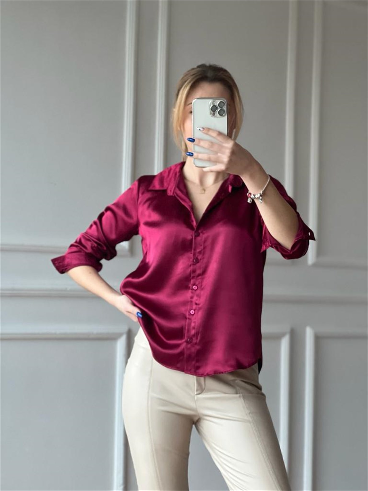 Saten Gömlek 3964 Bordo