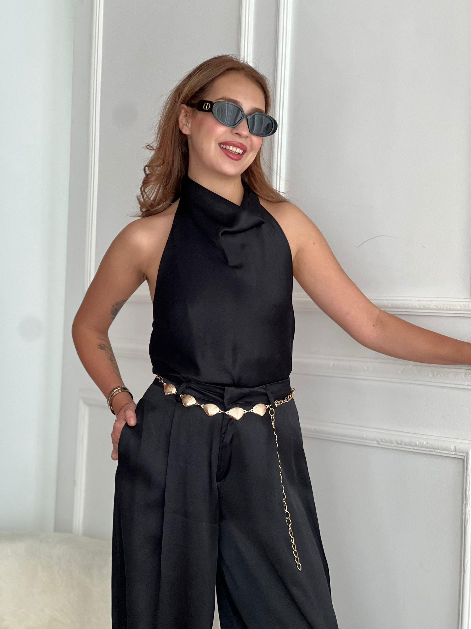 Saten Sırtı Açık Bluz 17770 Siyah