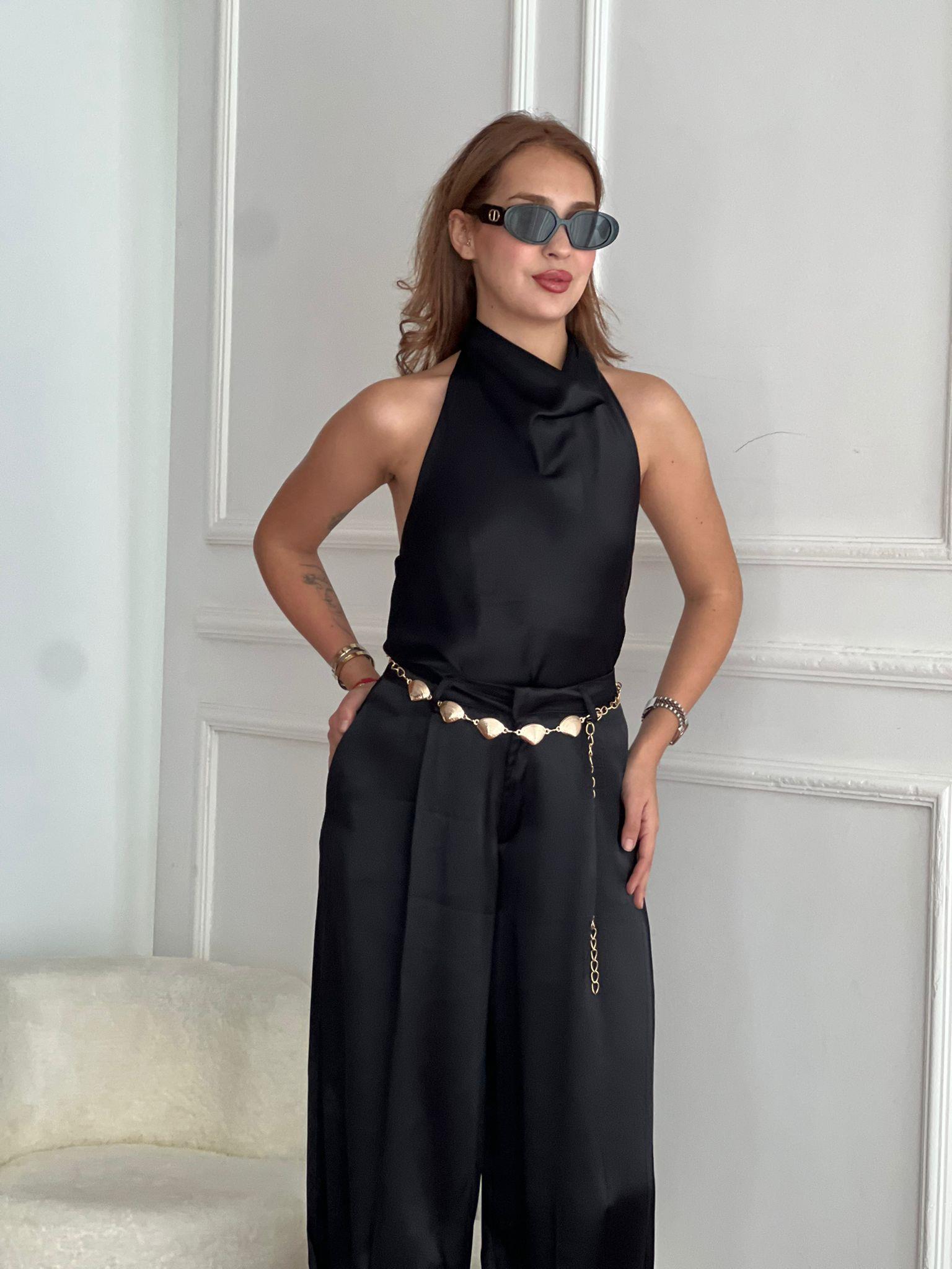 Saten Sırtı Açık Bluz 17770 Siyah