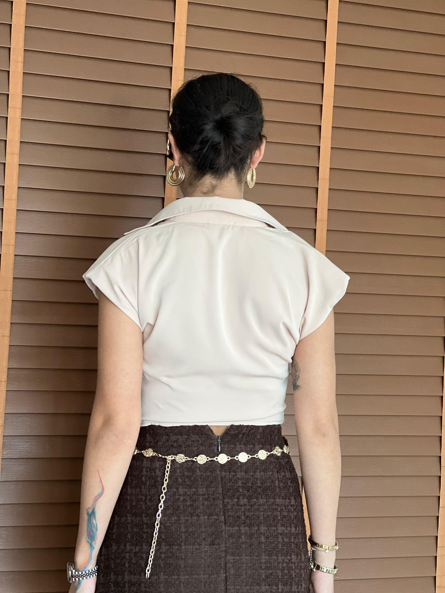 Saten Vatkalı Sıfır Kol Bluz 00244 Nude