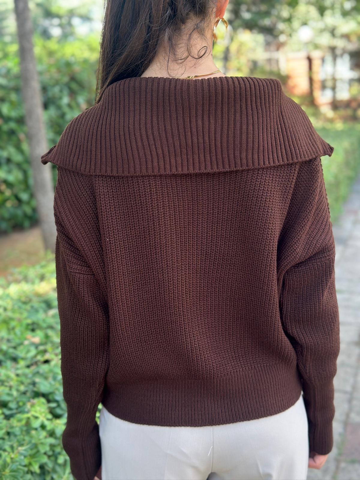 Selanik Fermuarlı Hırka 6624 Kahverengi