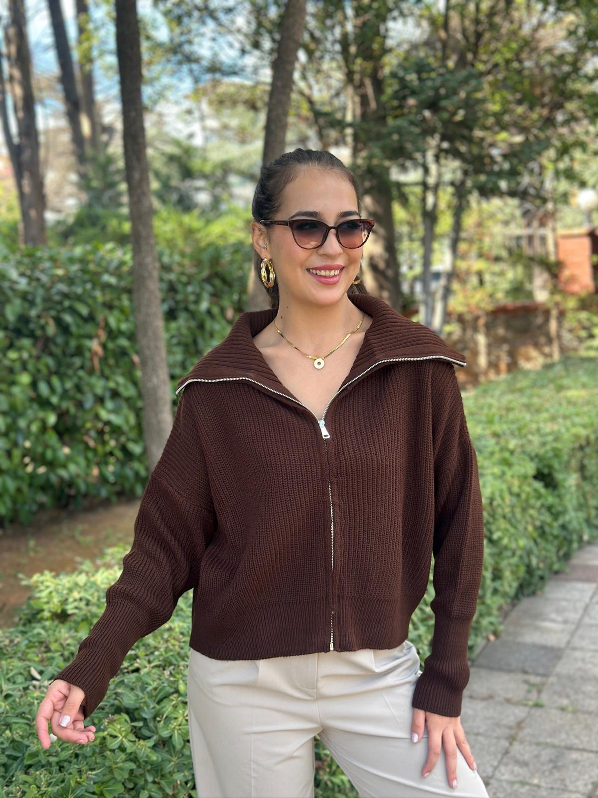 Selanik Fermuarlı Hırka 6624 Kahverengi