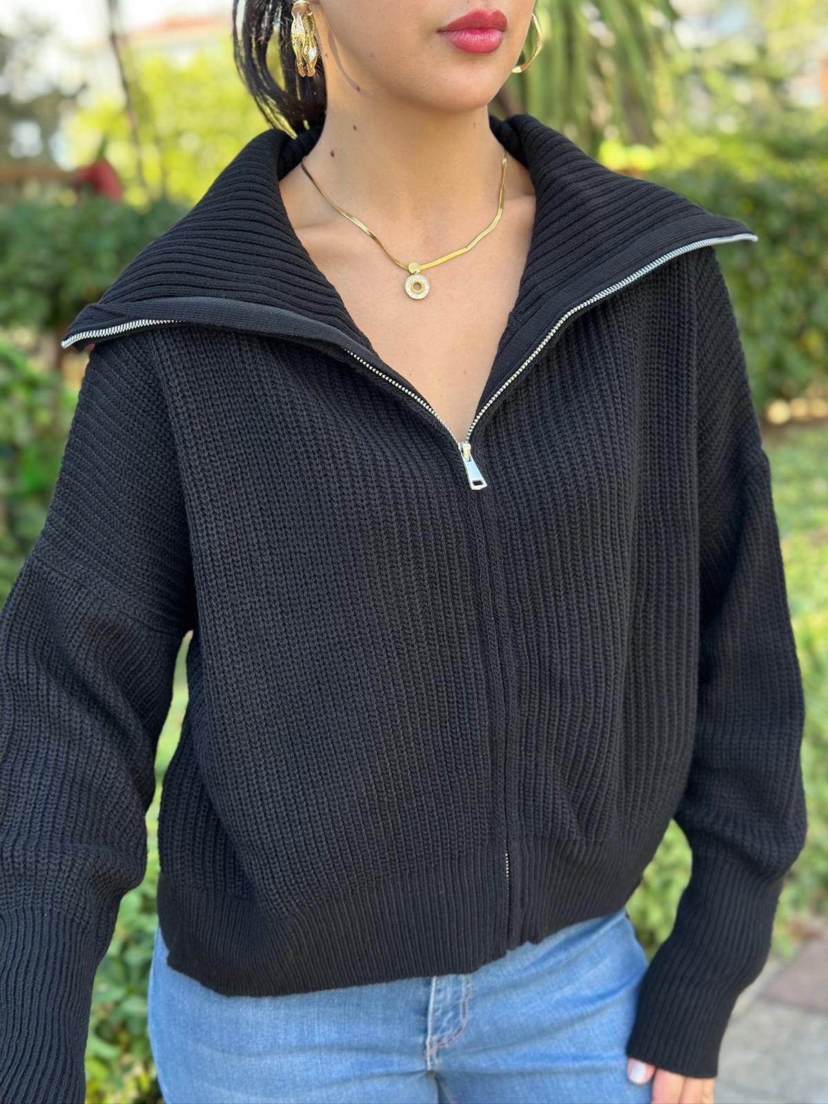 Selanik Fermuarlı Hırka 6624 Siyah