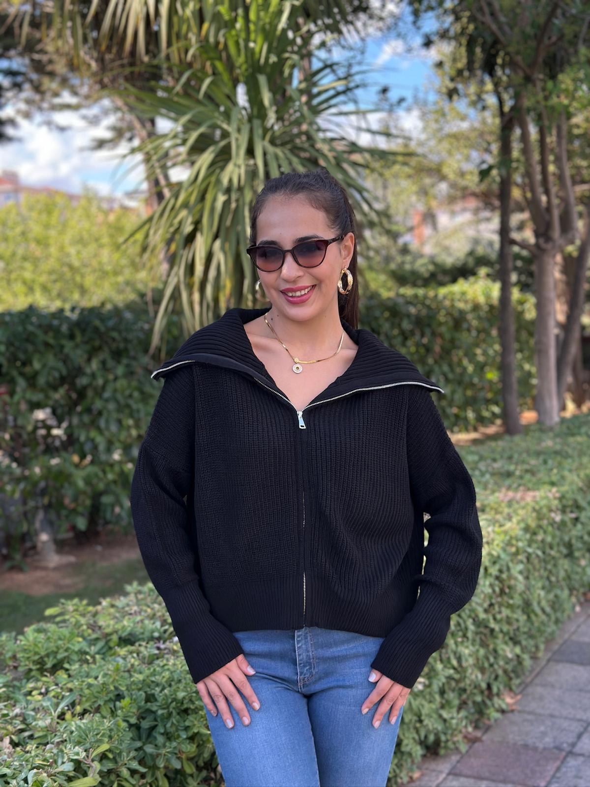 Selanik Fermuarlı Hırka 6624 Siyah