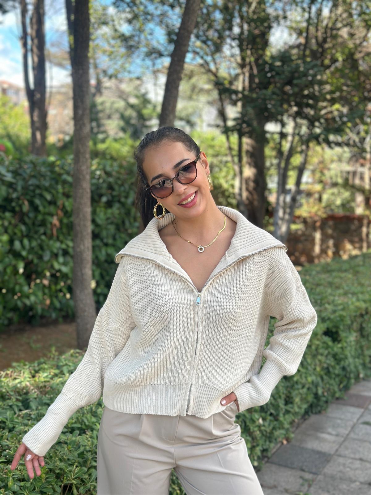 Selanik Fermuarlı Hırka 6624 Taş