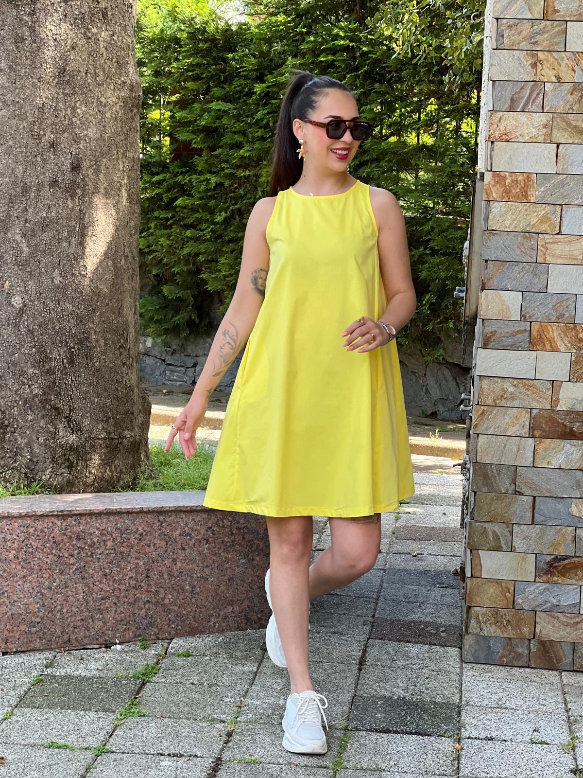 Sıfır Kol Elbise 28653 Sarı