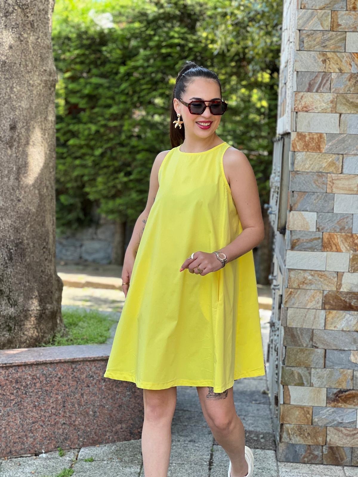 Sıfır Kol Elbise 28653 Sarı