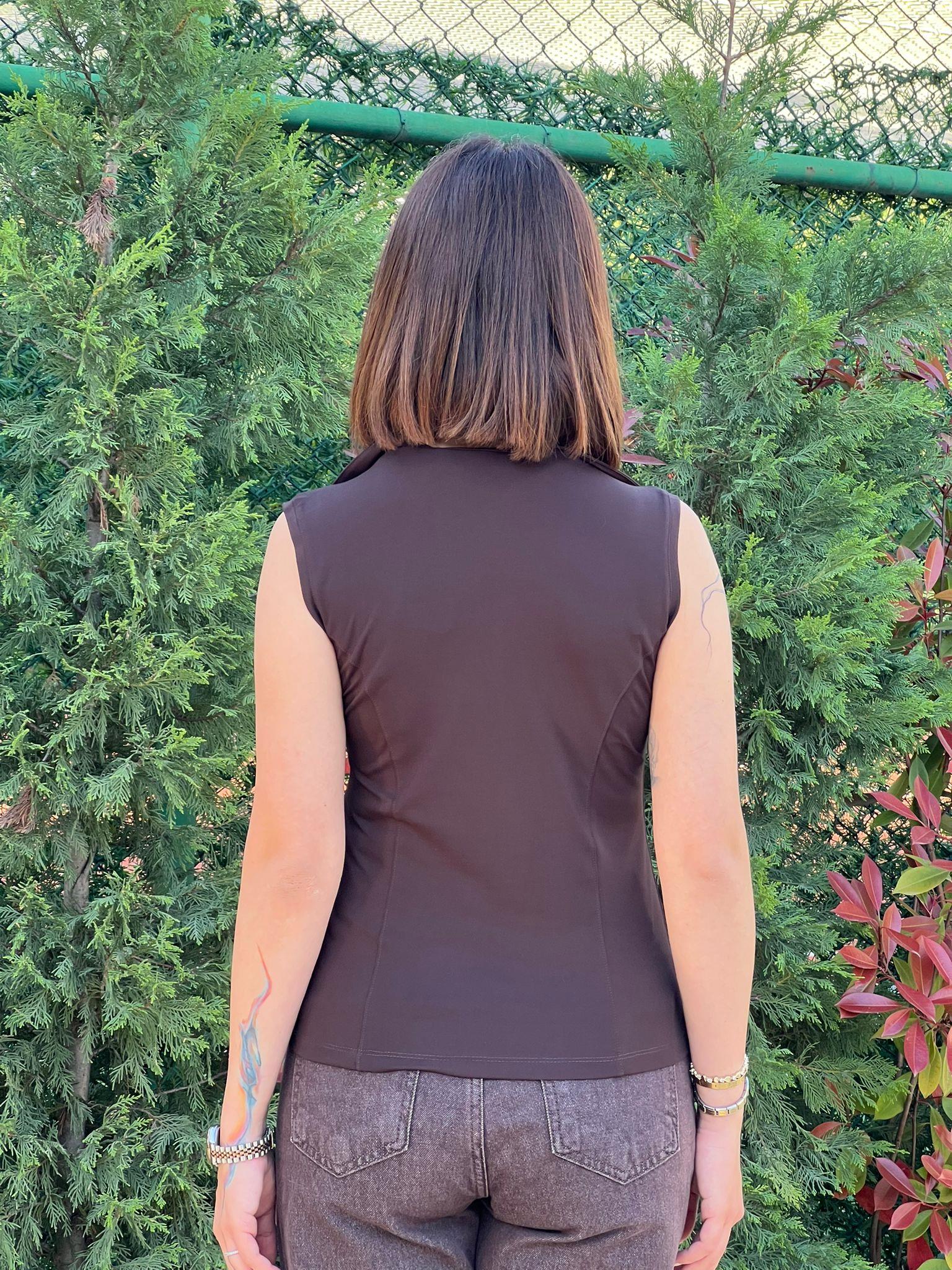Sıfır Kol Polo Yaka Bluz 30964 Kahverengi