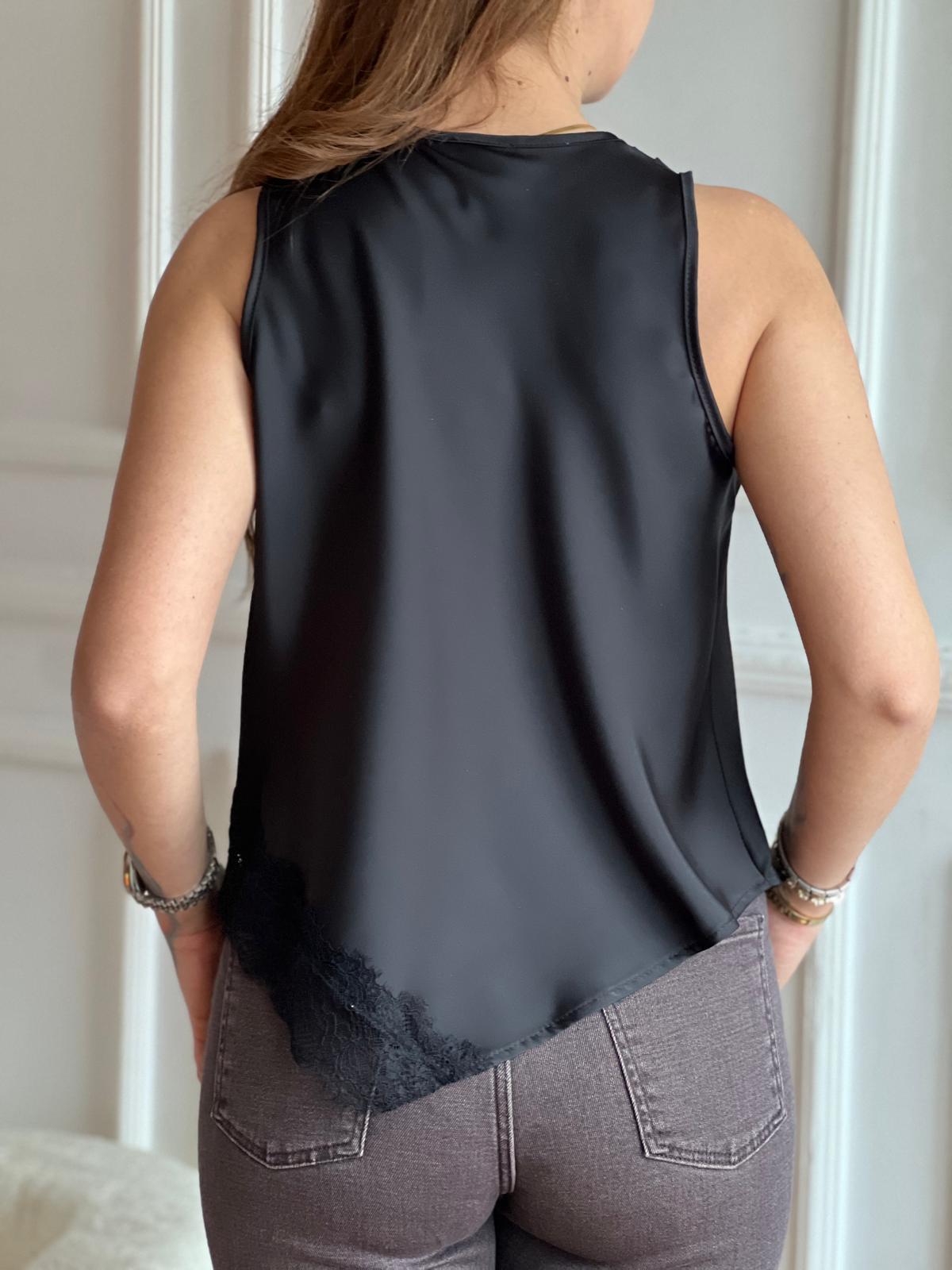 Sıfır Kol Saten Bluz 39351 Siyah