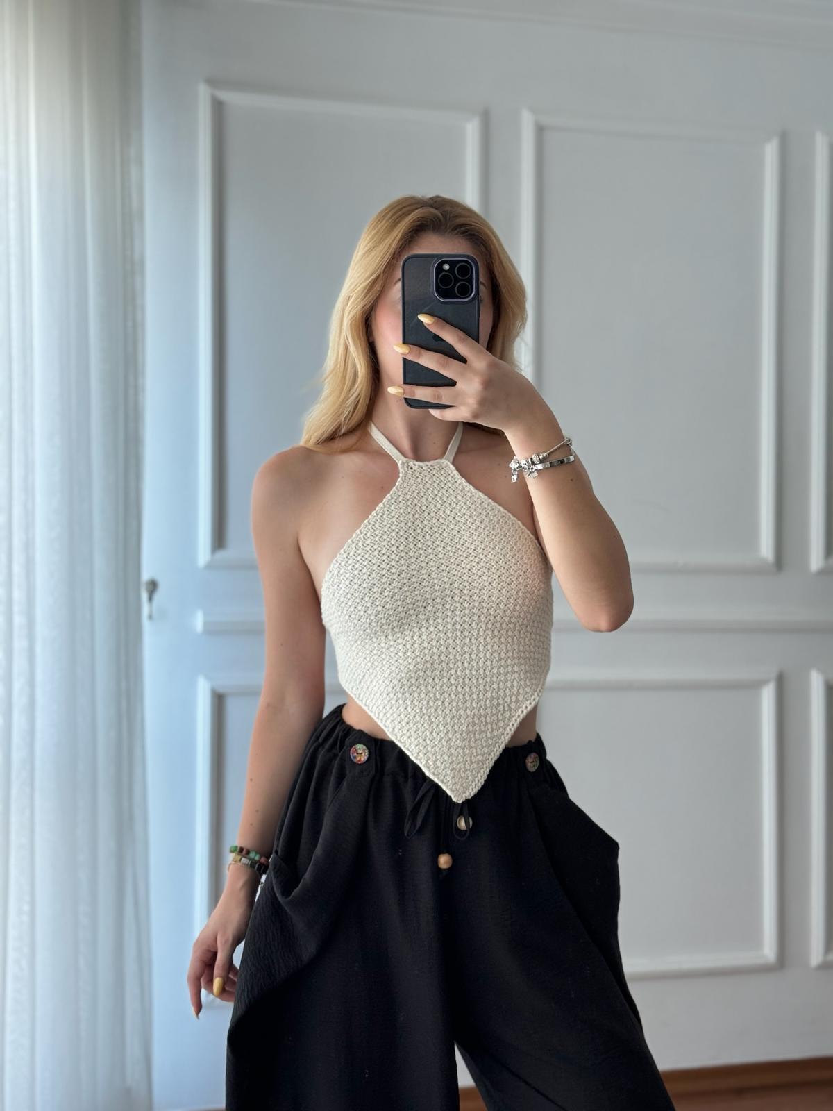 Sırt Dekolteli Bağlamalı Atlet 3703 Bej