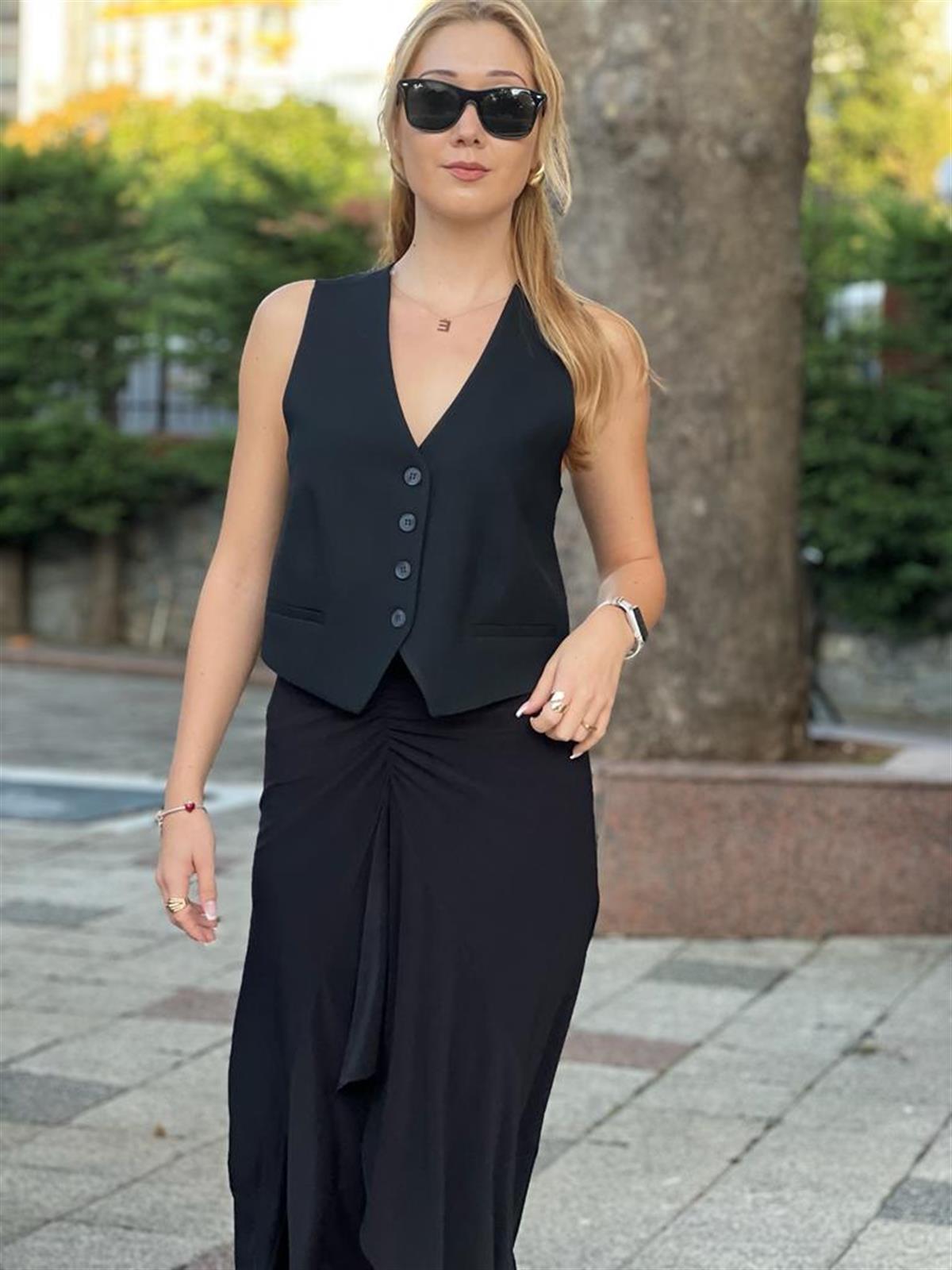 Sırt Detaylı Blazer Yelek 60526 Siyah