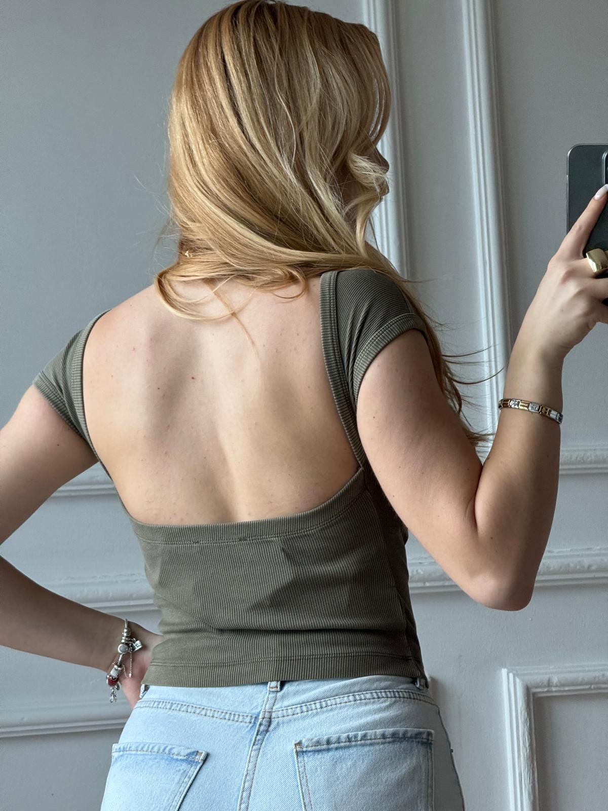 Sırt Detaylı Soluk Efektli Tshirt 30419 Haki