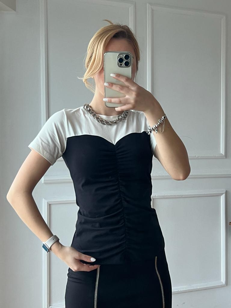 Straplez Detaylı Tshirt 28507 Beyaz