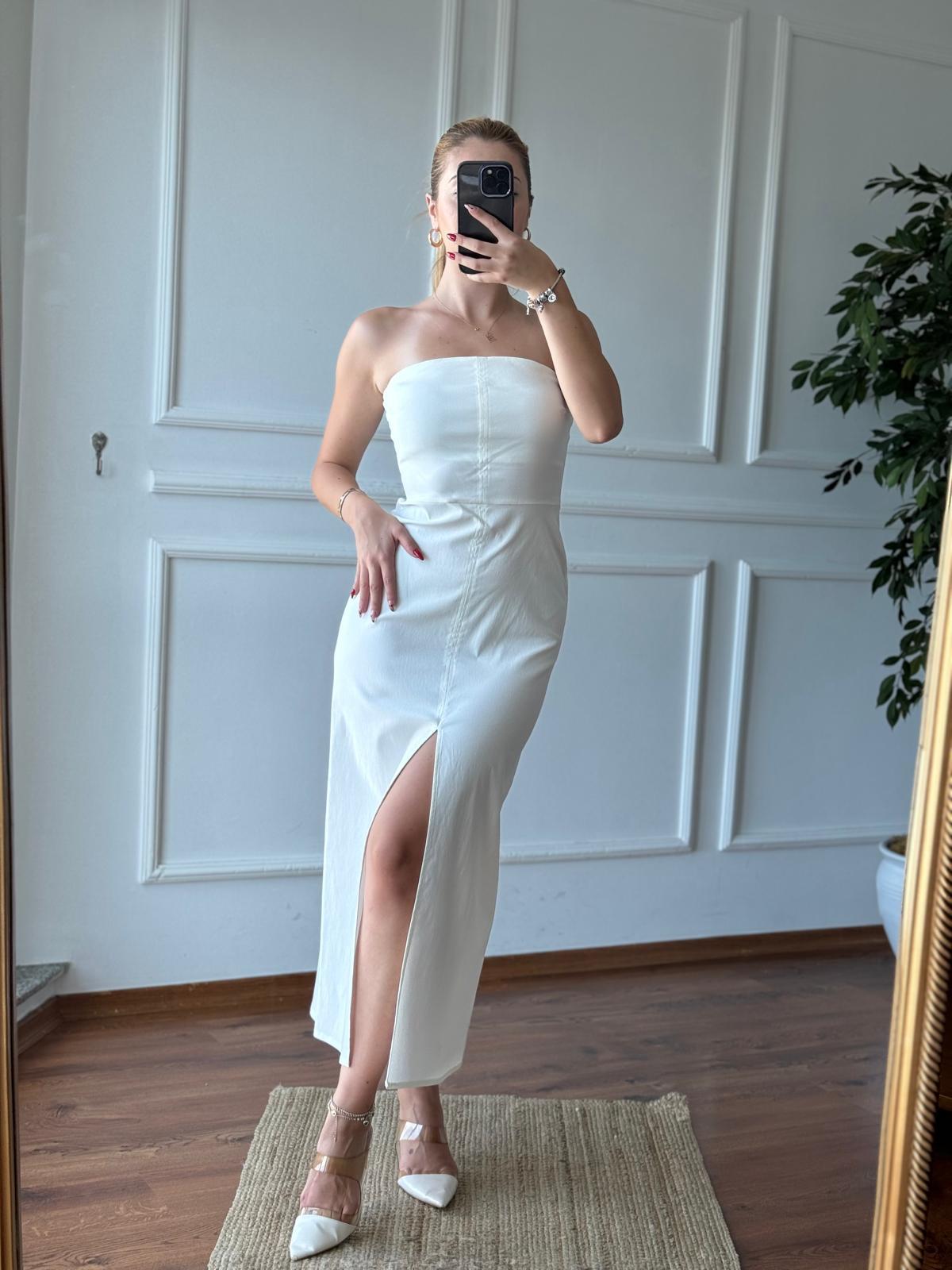 Straplez Elbise 90758 Ekru