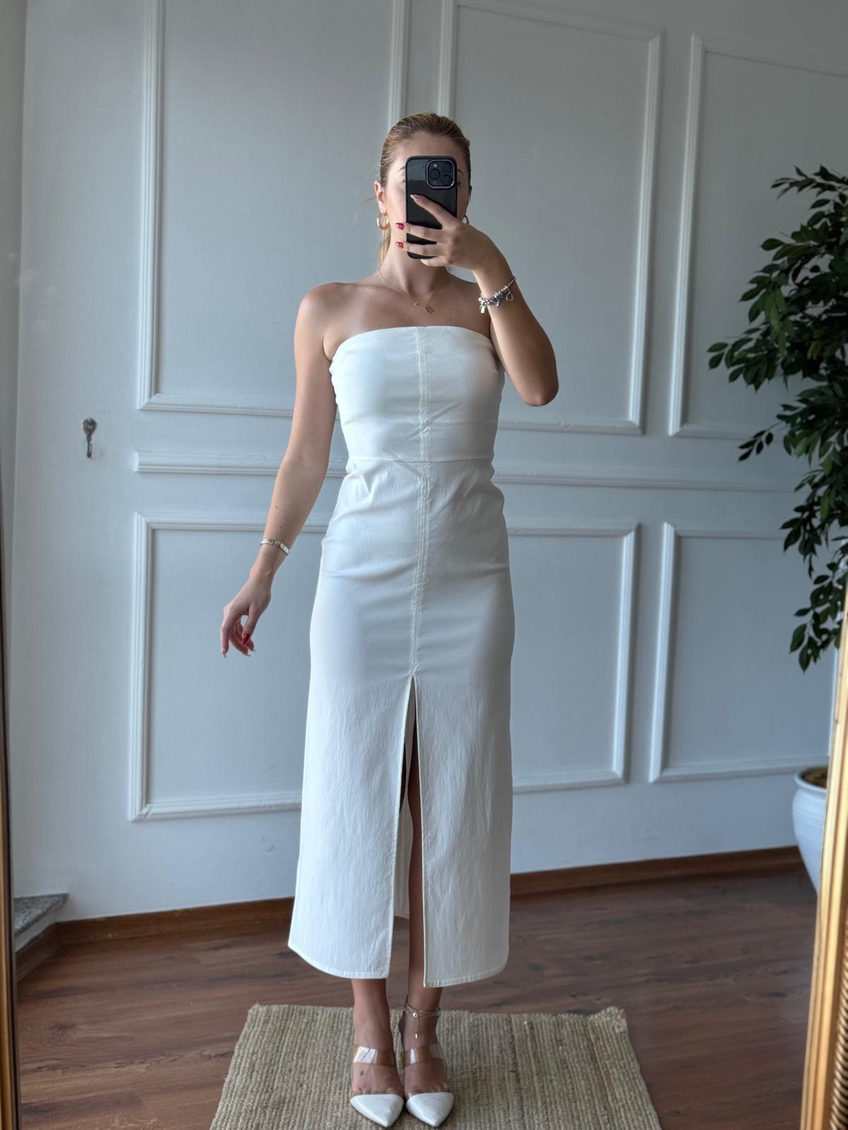 Straplez Elbise 90758 Ekru