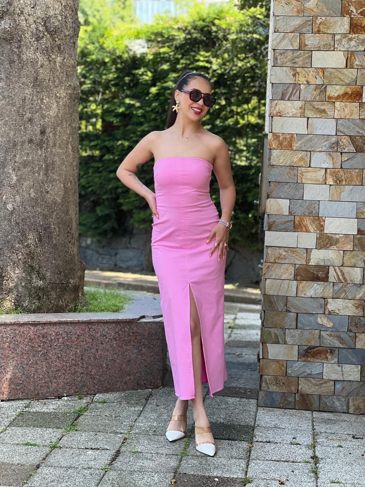 Straplez Elbise 90758 Pembe