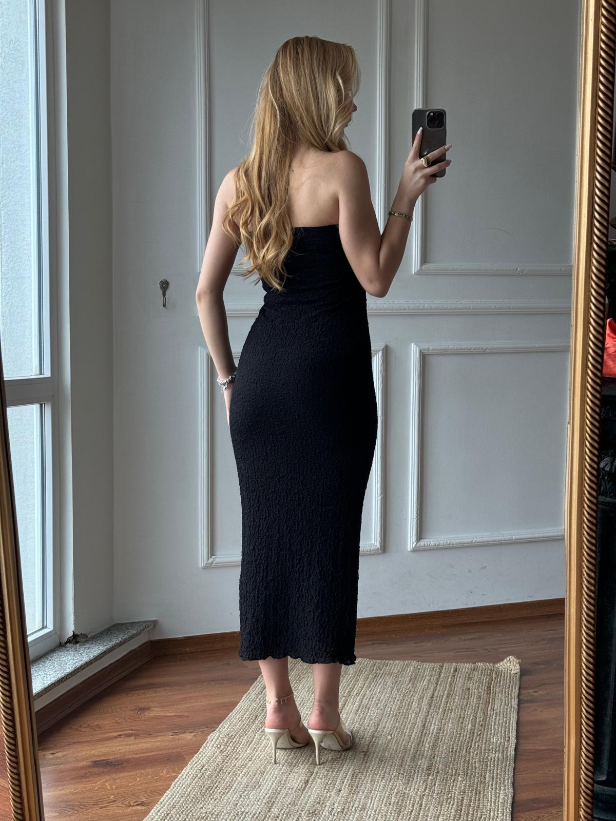 Straplez Midi Boy Elbise 90870 Siyah