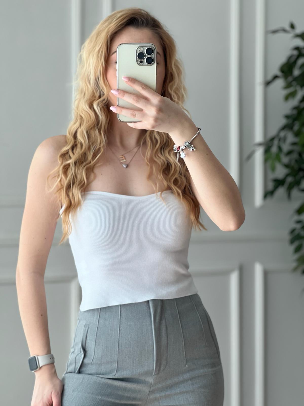 Straplez Triko Top 4244 Beyaz