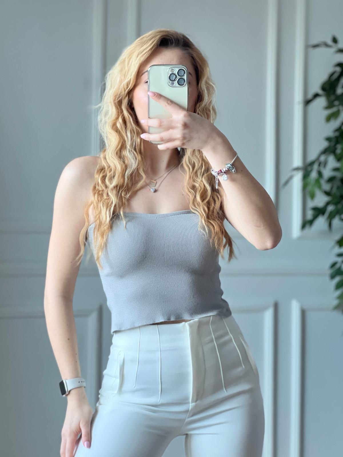 Straplez Triko Top 4244 Gri