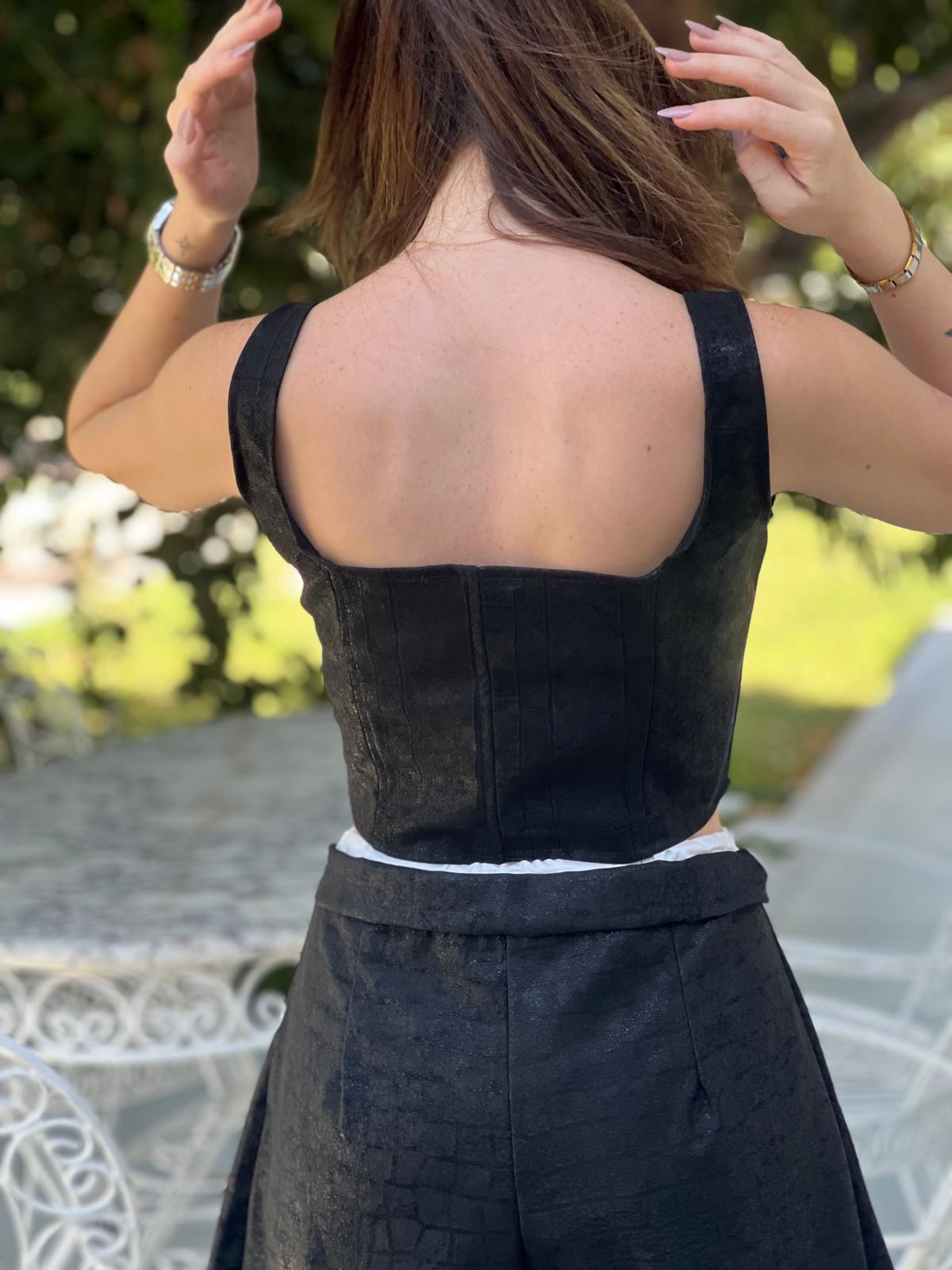 Süet Askılı Bluz 29052 Siyah