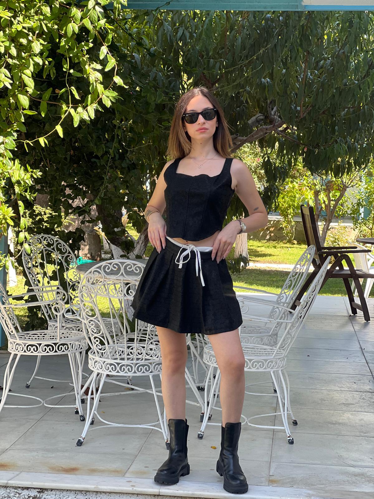 Süet Askılı Bluz 29052 Siyah