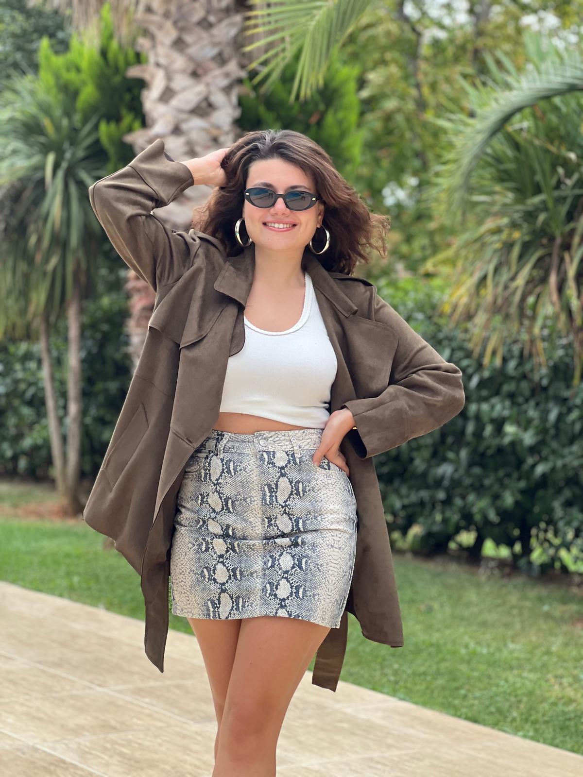 Süet Trençkot 24277 Haki