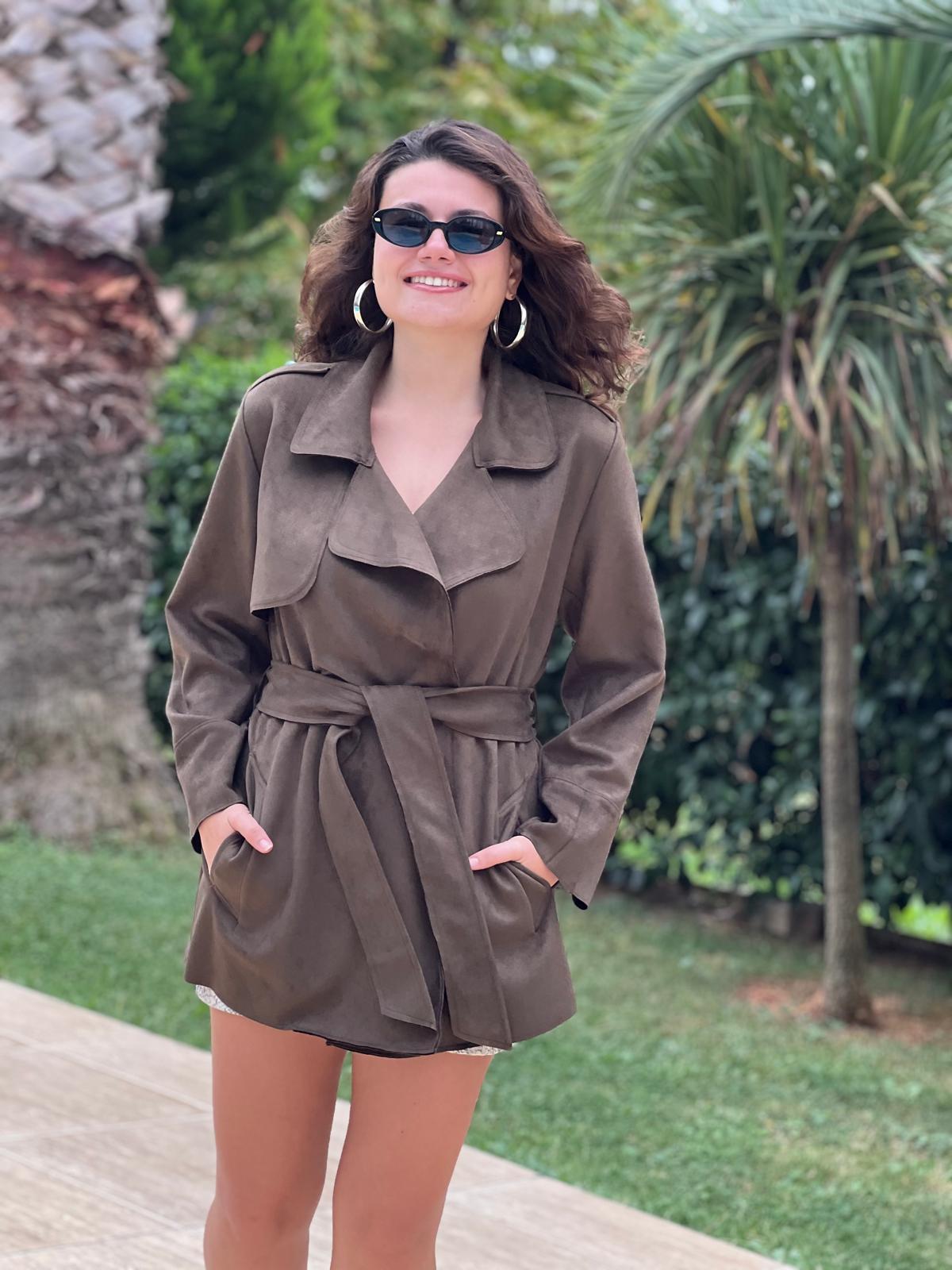 Süet Trençkot 24277 Haki